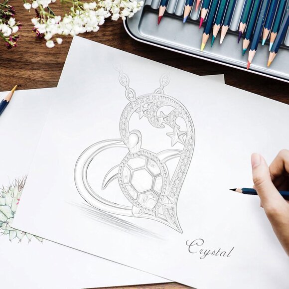 925 Sterling Silver Turtle Necklace with Heart Blue Opal Ocean Jewelry for Women - Picture 8 of 8